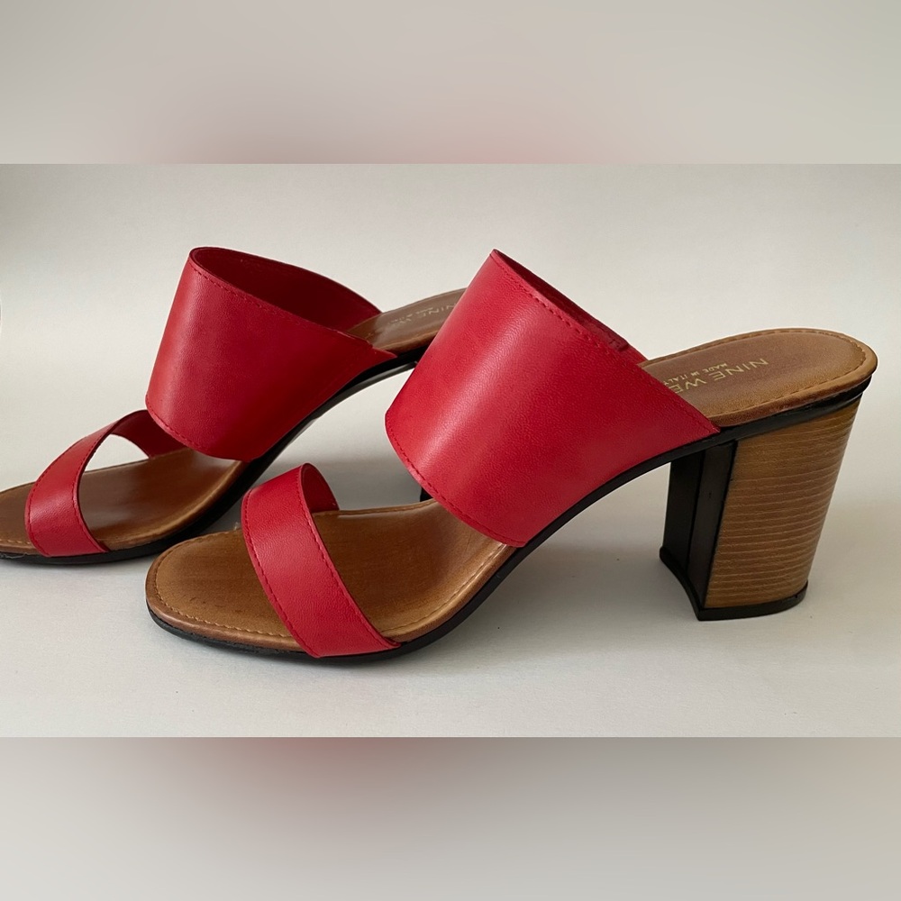 Nine West Orange/Red Open-Toe Block Heels